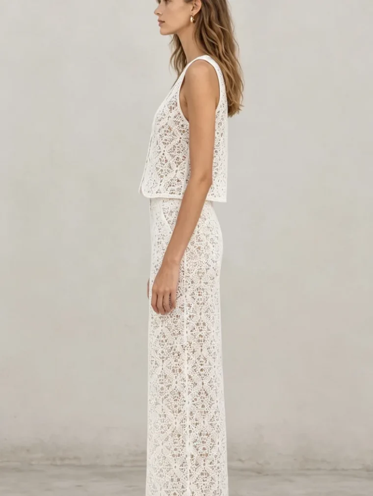 Conjunto Sin Manga de Crochet para Mujer — EF-W-1161