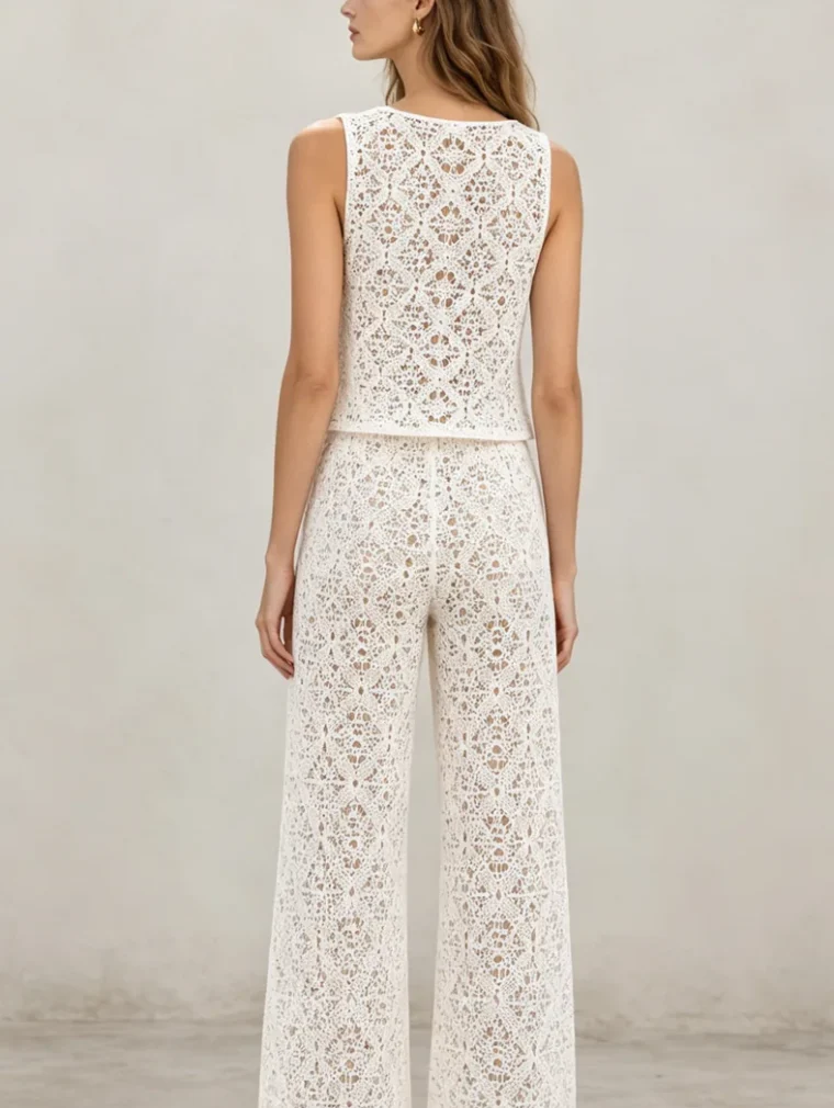 Conjunto Sin Manga de Crochet para Mujer — EF-W-1161