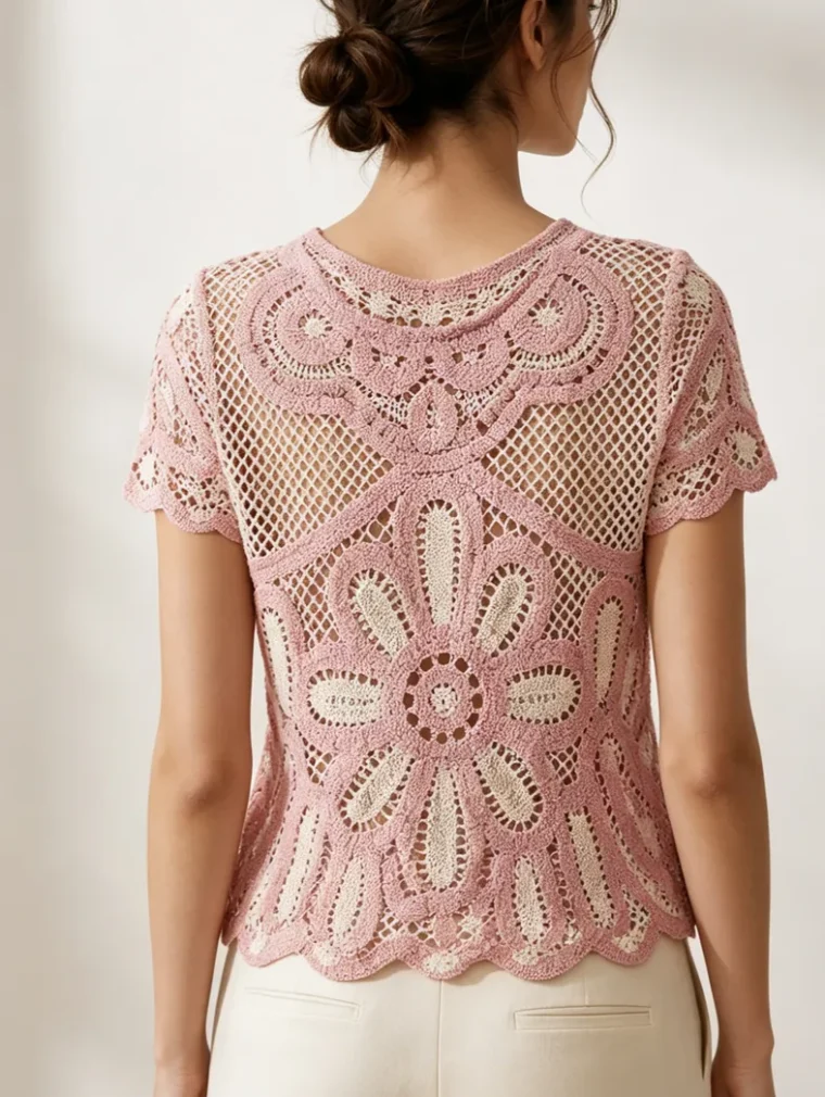 Women’s short-sleeve crochet top — EF-W-1348