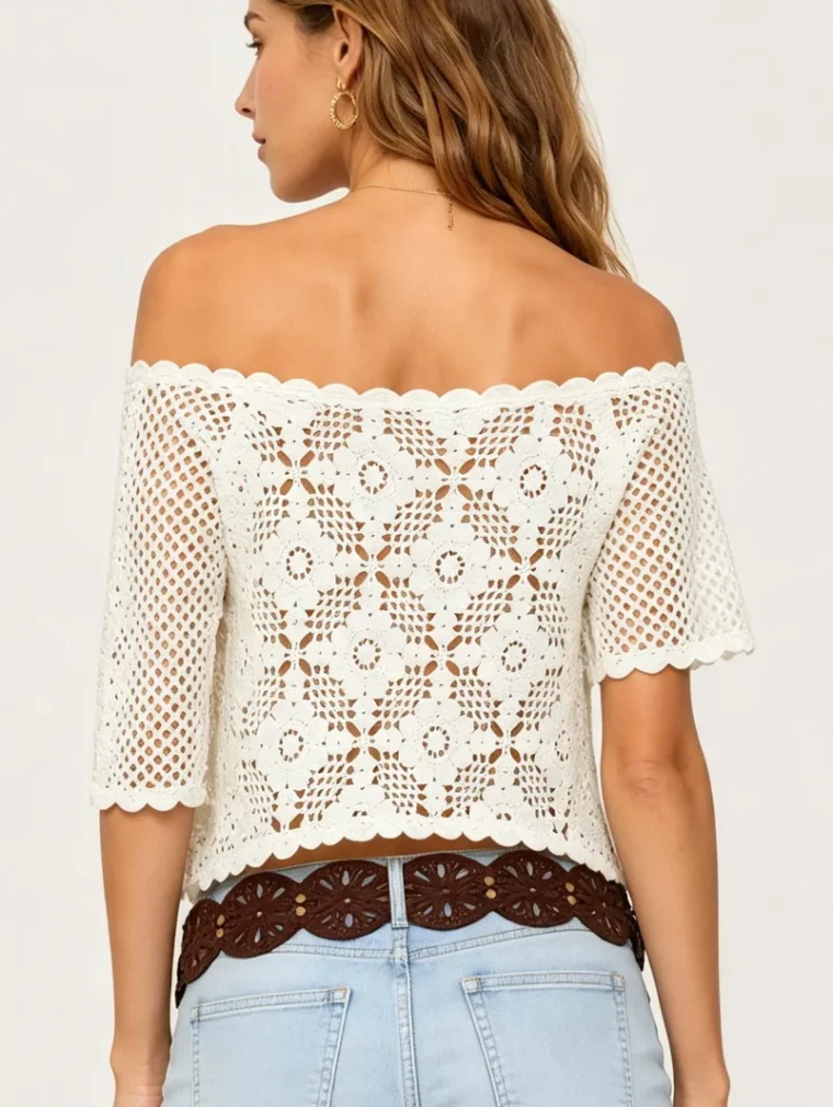 Top Sin Manga de Crochet para Mujer — EF-W-1395