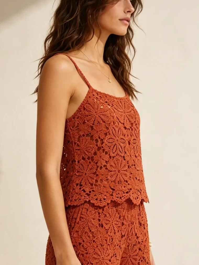 Conjunto Sin Manga de Crochet para Mujer — EF-W-1516