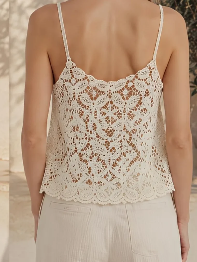 Top Sin Manga de Crochet para Mujer — EF-W-1631