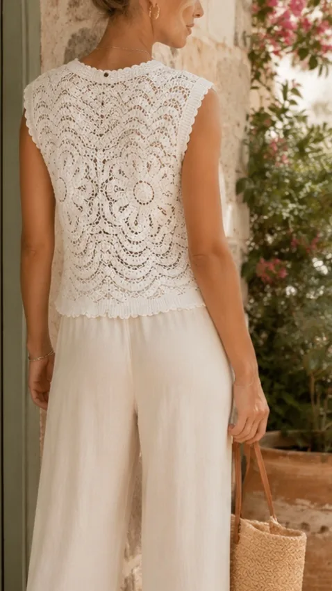 Top Sin Manga de Crochet para Mujer — EF-W-1628