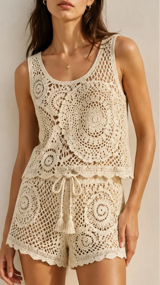 Women’s sleeveless crochet outfit — EF-W-1512