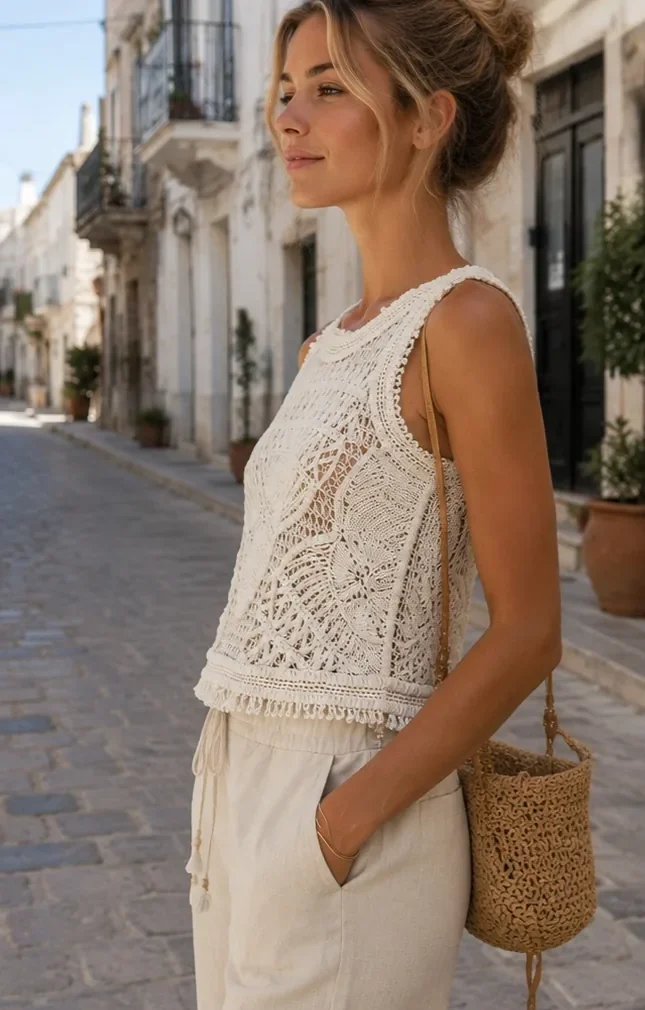 Women’s sleeveless crochet top — EF-W-1625