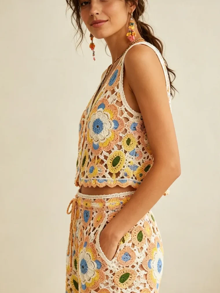 Women’s sleeveless crochet outfit — EF-W-1214