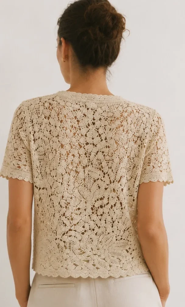 Top de Manga Corta de Crochet para Mujer — EF-W-1622