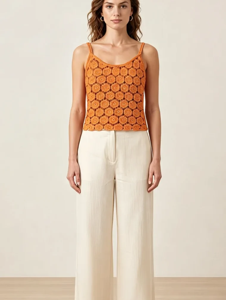 Top Sin Manga de Crochet para Mujer — EF-W-1391