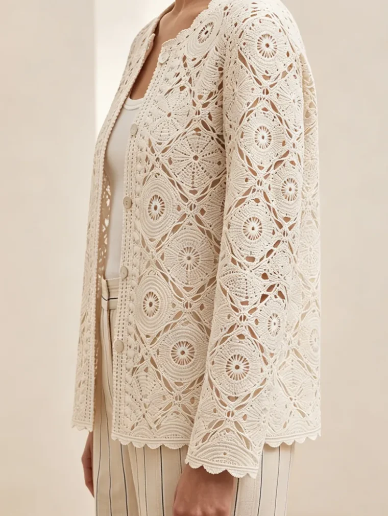 Women’s long-sleeve crochet shirt — EF-W-1509