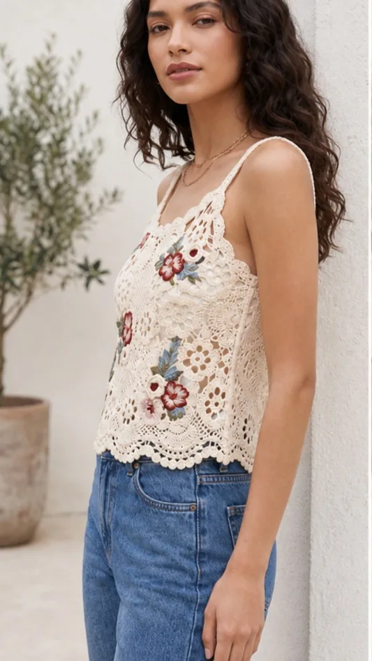 Women’s sleeveless crochet top — EF-W-1618