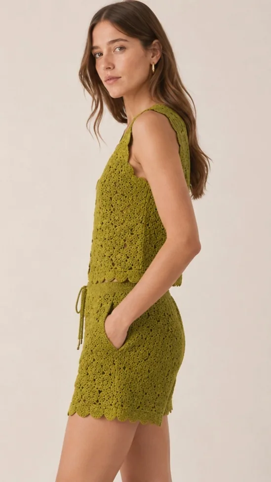 Conjunto Sin Manga de Crochet para Mujer — EF-W-1507