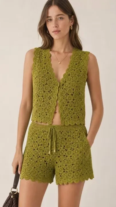 Conjunto Sin Manga de Crochet para Mujer — EF-W-1507
