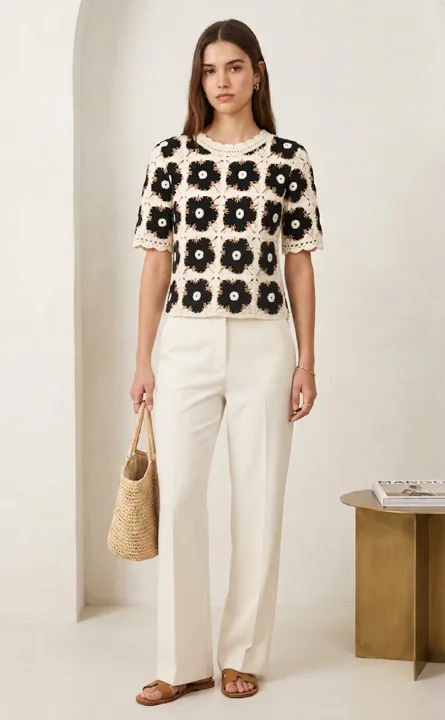 Women’s short-sleeve crochet top — EF-W-1339