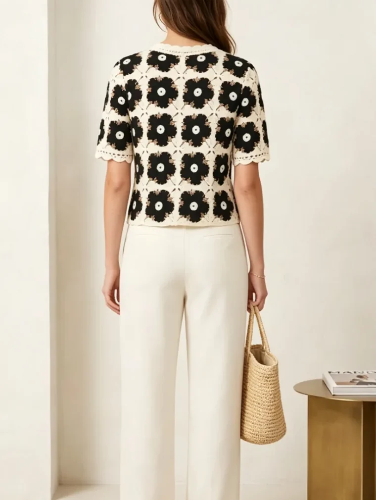 Women’s short-sleeve crochet top — EF-W-1339