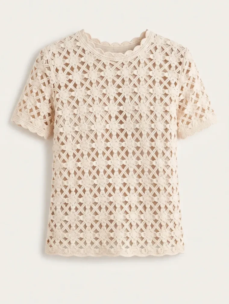Top de Manga Corta de Crochet para Mujer — EF-W-1170