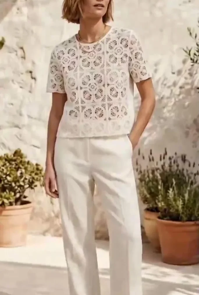 Women’s short-sleeve crochet top — EF-W-1334