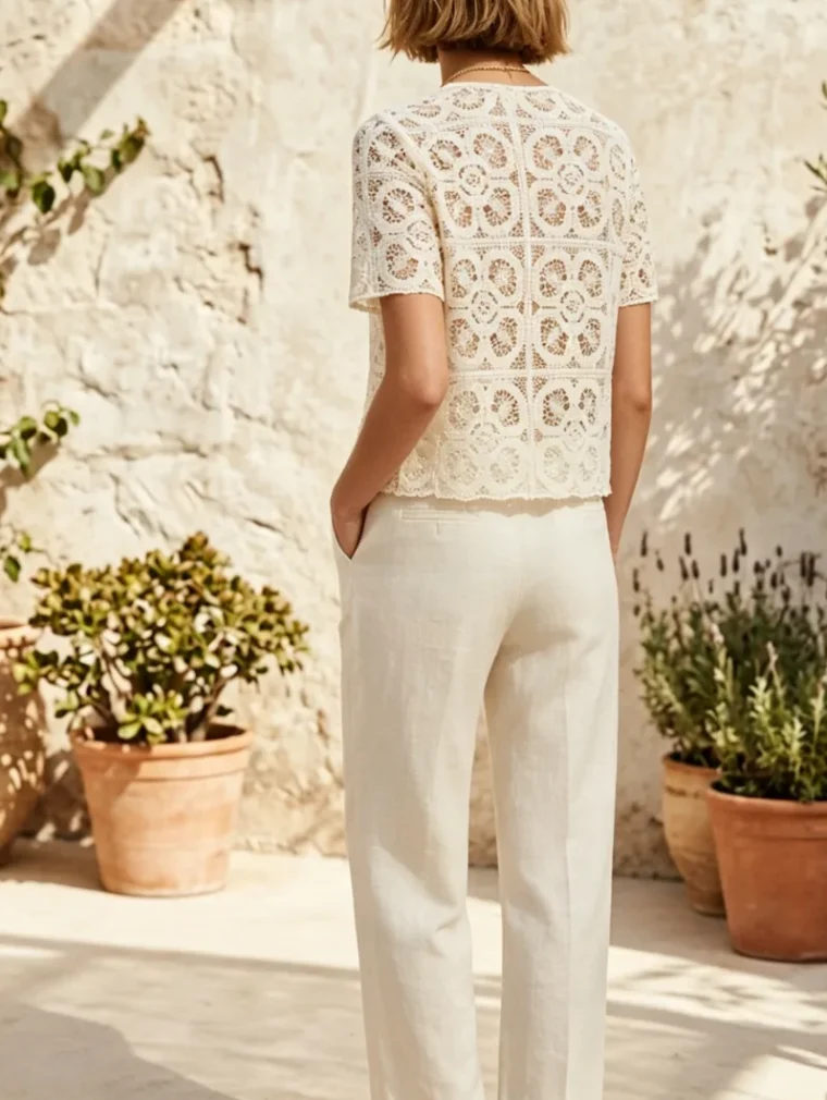 Women’s short-sleeve crochet top — EF-W-1334