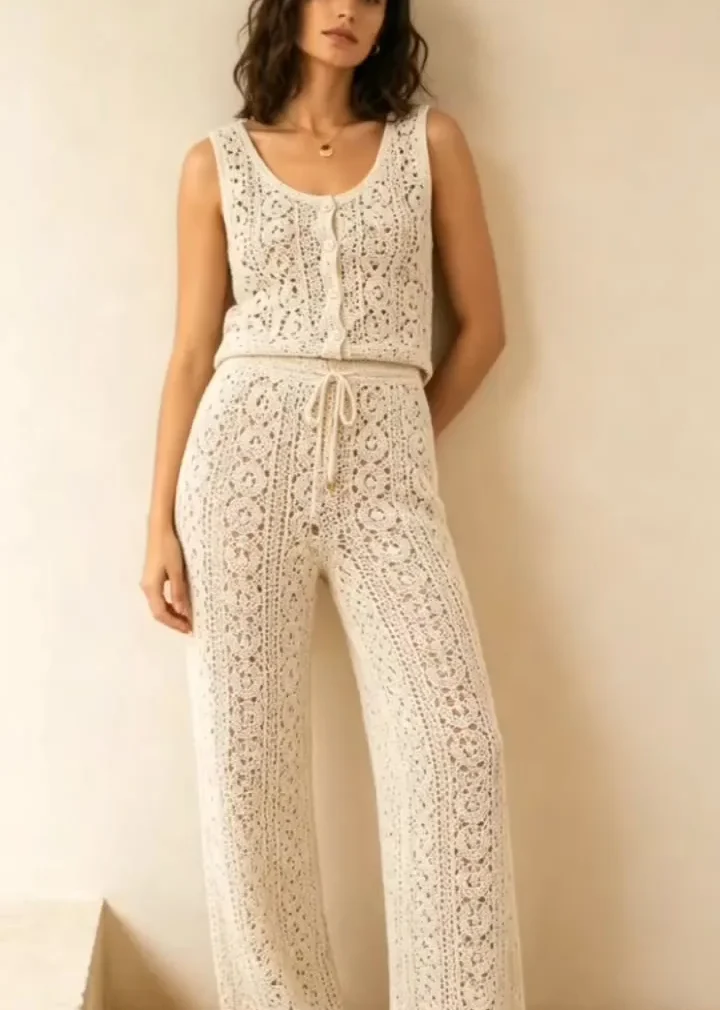Conjunto Sin Manga de Crochet para Mujer — EF-W-1206