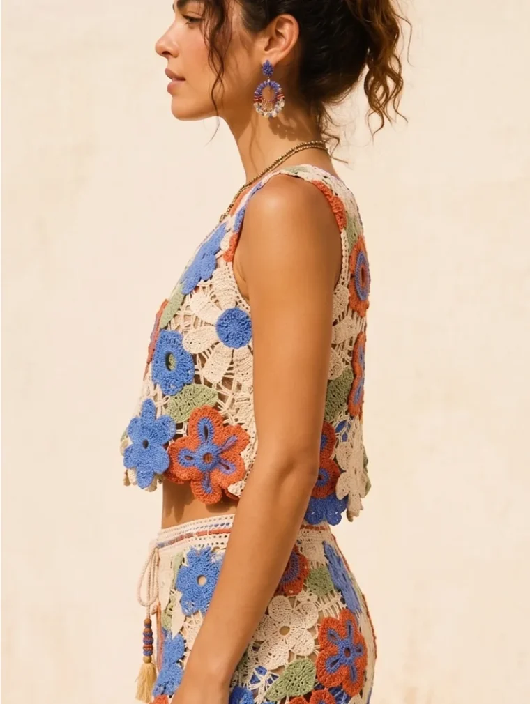 Conjunto Sin Manga de Crochet para Mujer — EF-W-1505