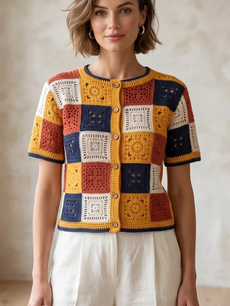 Women’s short-sleeve crochet shirt — EF-W-1324