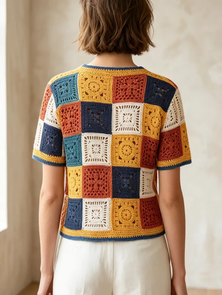 Women’s short-sleeve crochet shirt — EF-W-1324