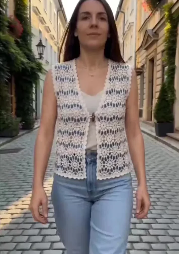 Top Sin Manga de Crochet para Mujer — EF-W-1381