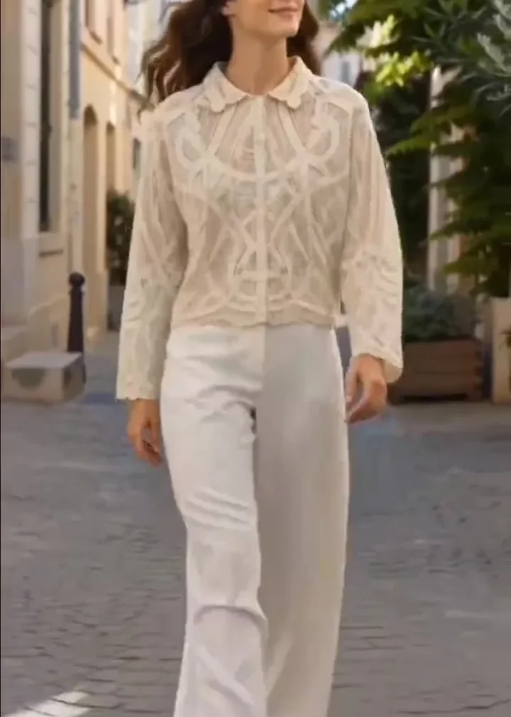 Women’s long-sleeve crochet shirt — EF-W-1169