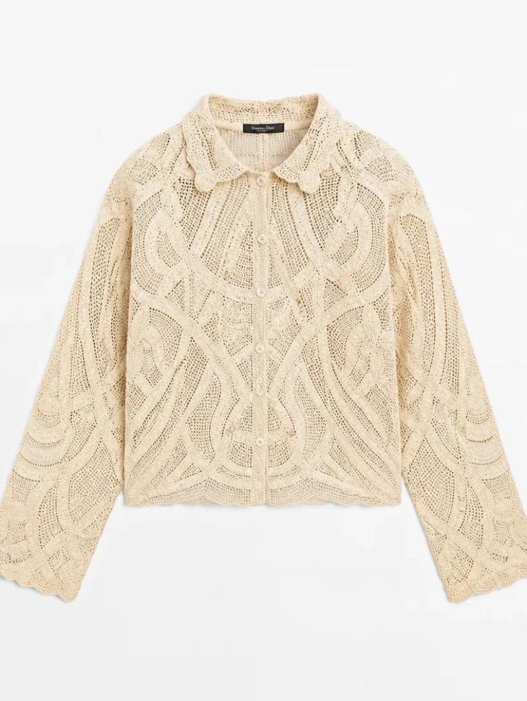 Women’s long-sleeve crochet shirt — EF-W-1169