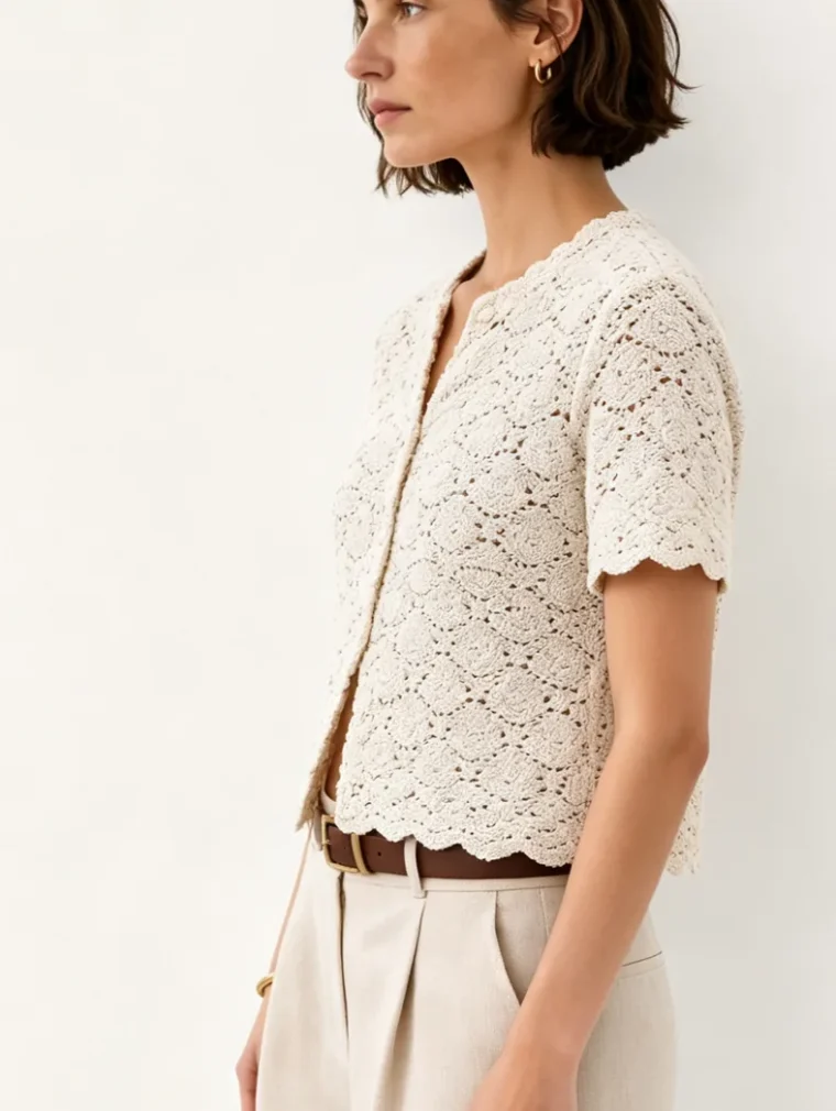 Camisa de Manga Corta de Crochet para Mujer — EF-W-1314