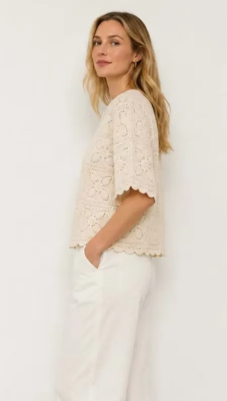 Women’s short-sleeve crochet shirt — EF-W-1168