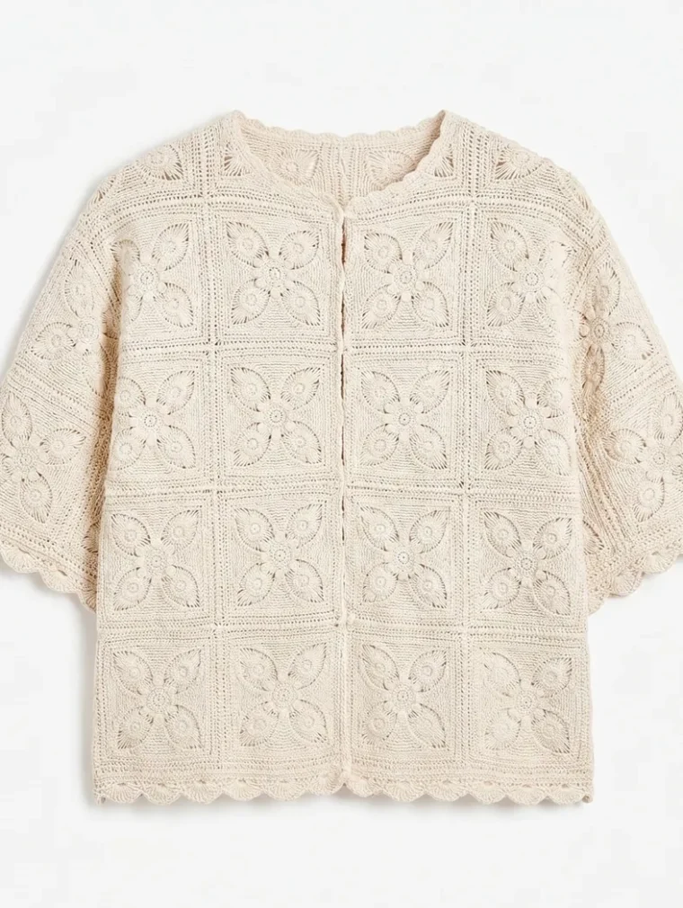 Women’s short-sleeve crochet shirt — EF-W-1168