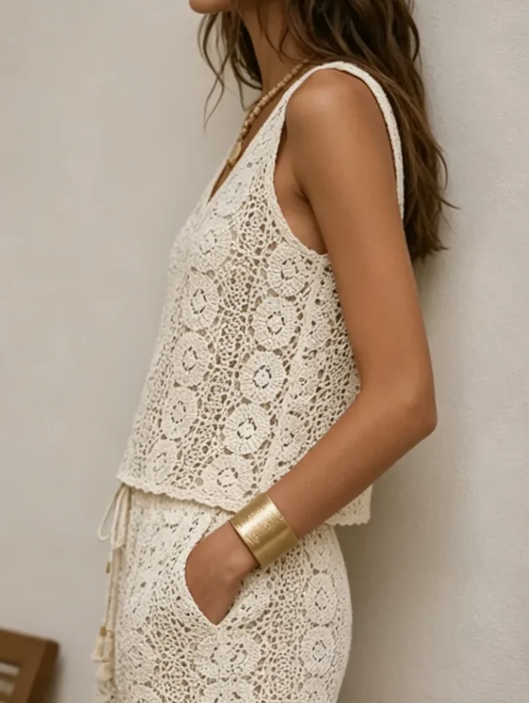 Women’s sleeveless crochet outfit — EF-W-1157