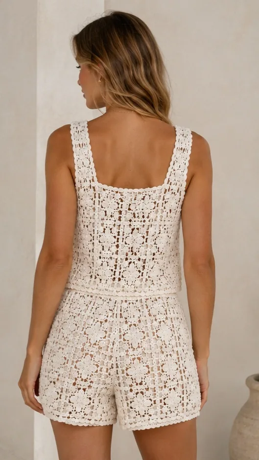 Conjunto Sin Manga de Crochet para Mujer — EF-W-1205