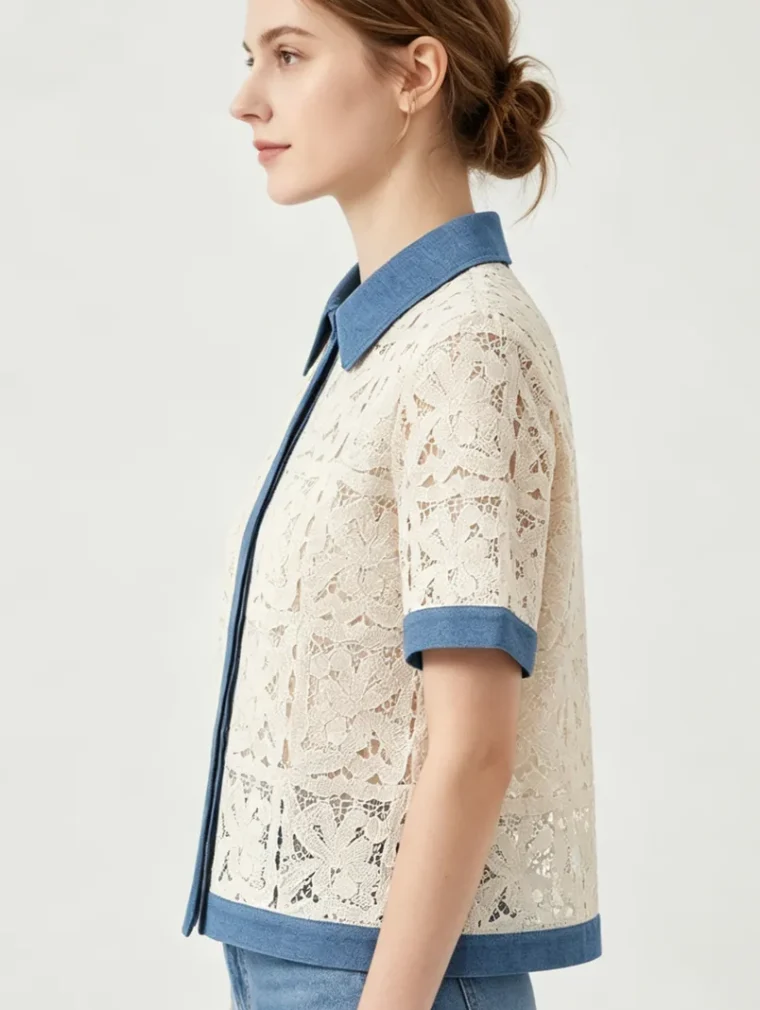 Women’s short-sleeve crochet shirt — EF-W-1568