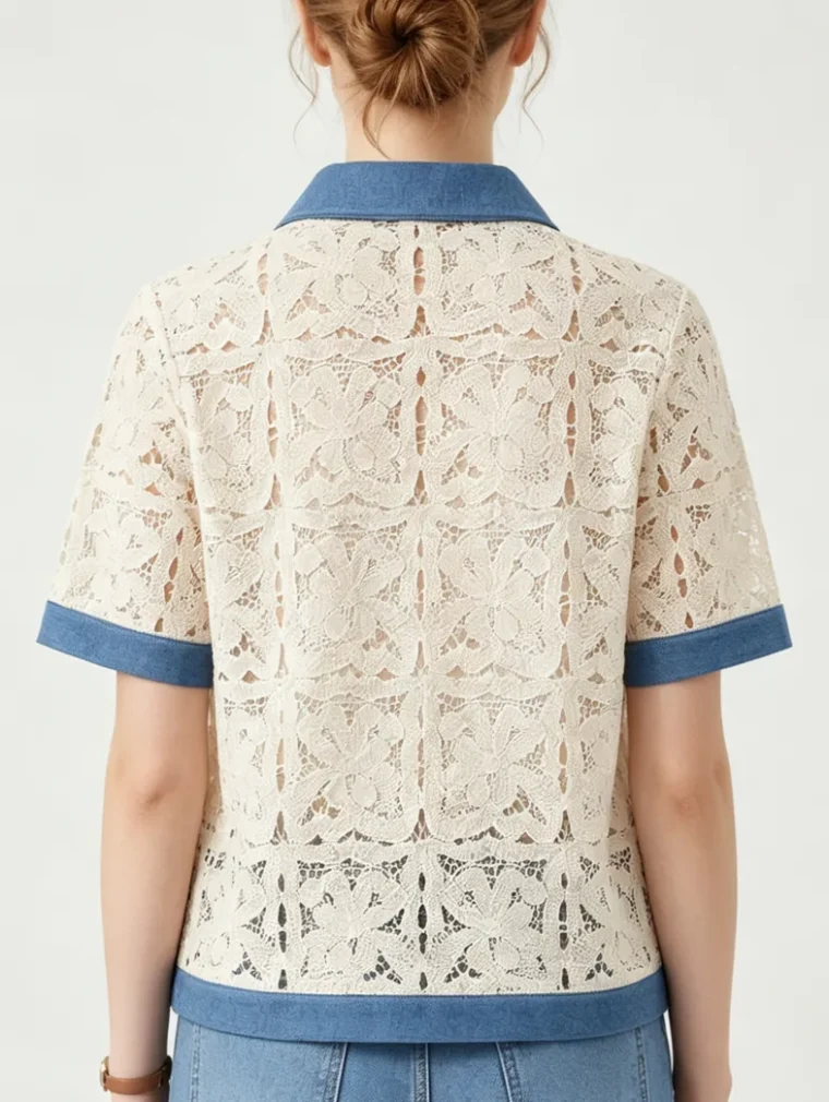 Women’s short-sleeve crochet shirt — EF-W-1568