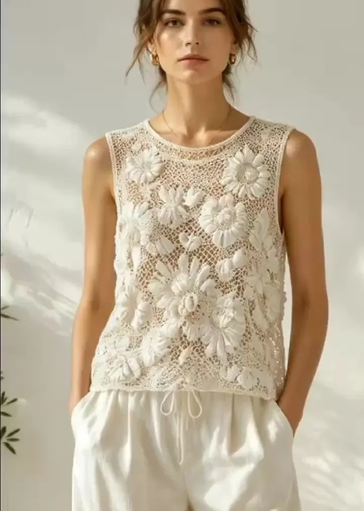 Top Sin Manga de Crochet para Mujer — EF-W-1377