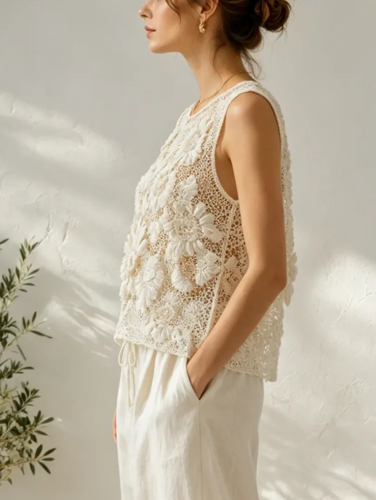Top Sin Manga de Crochet para Mujer — EF-W-1377