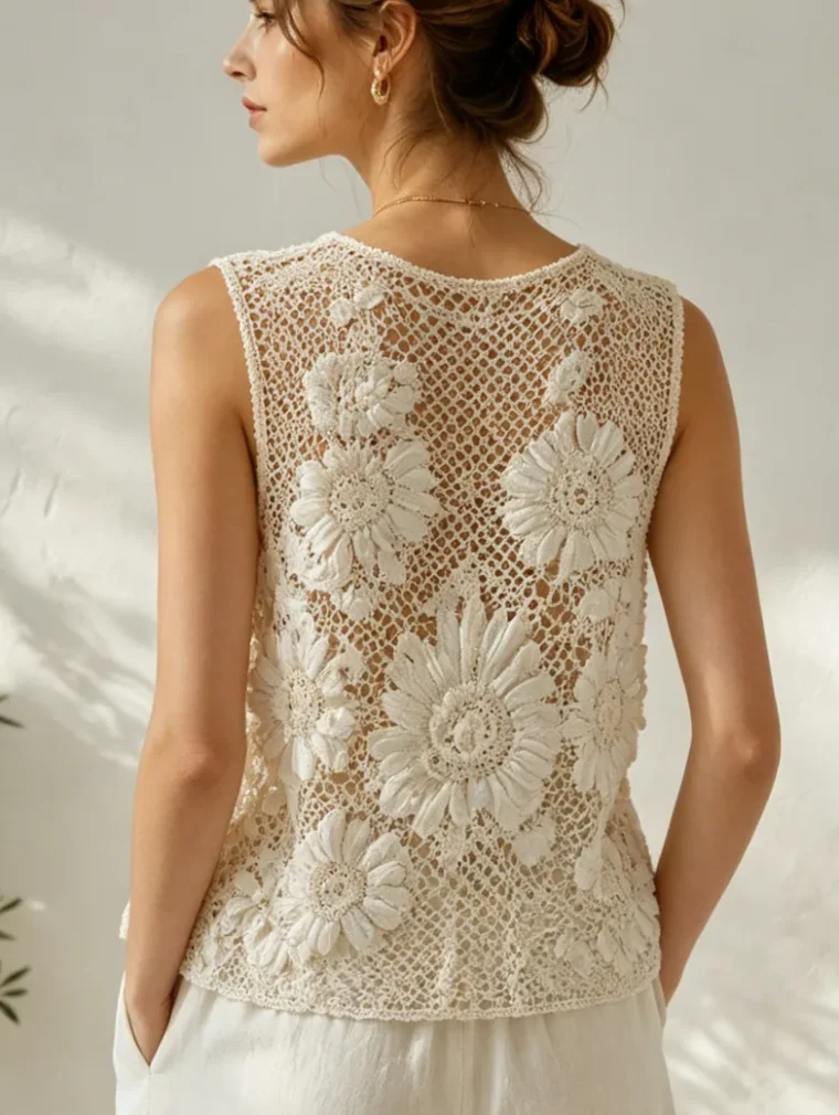 Top Sin Manga de Crochet para Mujer — EF-W-1377