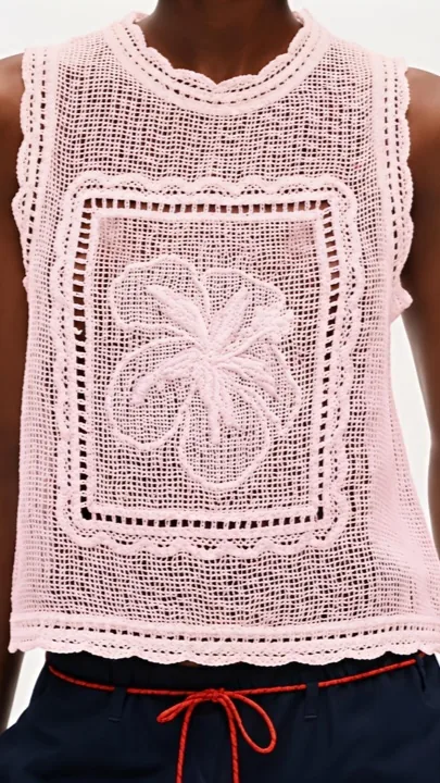 Top Sin Manga de Crochet para Mujer — EF-W-1386