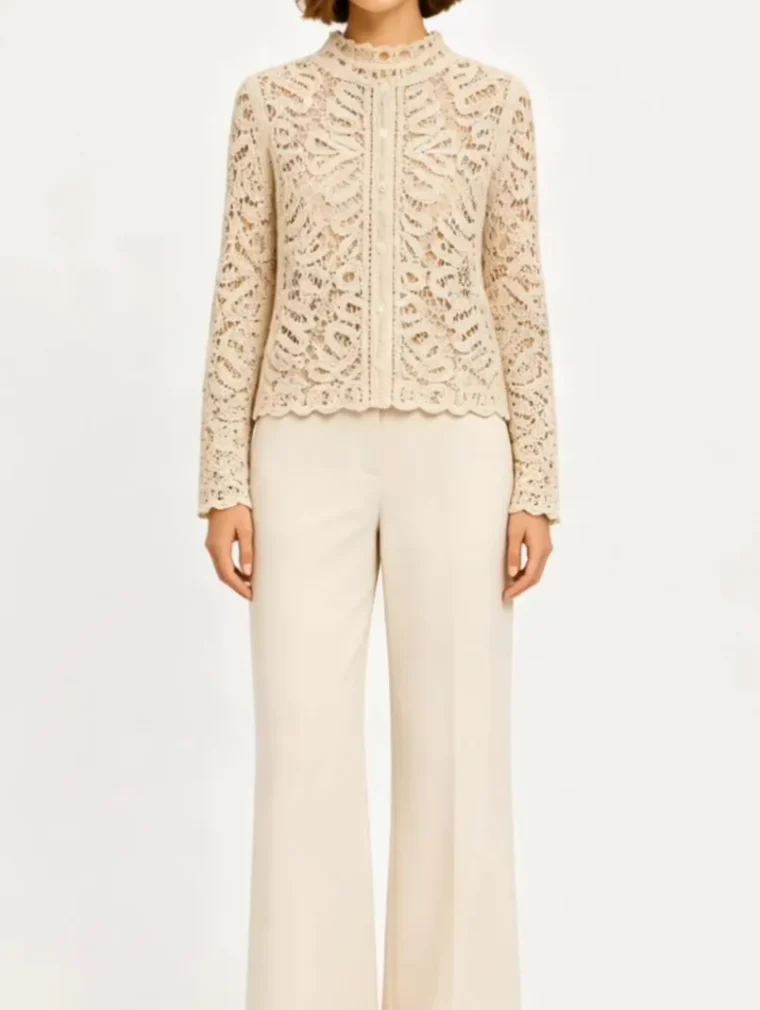 Women’s long-sleeve crochet shirt — EF-W-1167