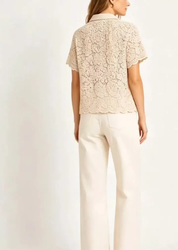 Camisa de Manga Larga de Crochet para Mujer — EF-W-1302