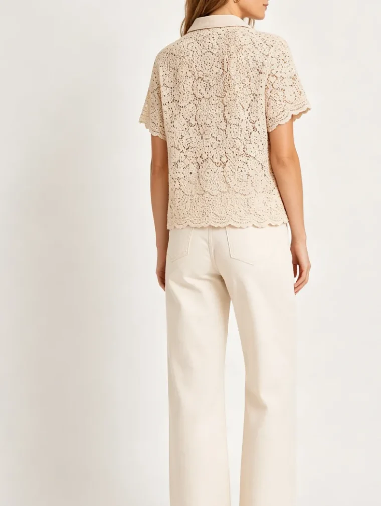 Camisa de Manga Larga de Crochet para Mujer — EF-W-1302
