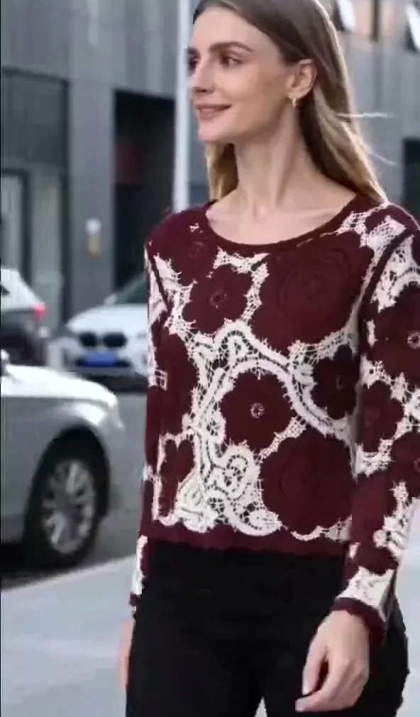 Camisa de Manga Larga de Crochet para Mujer — EF-W-1301