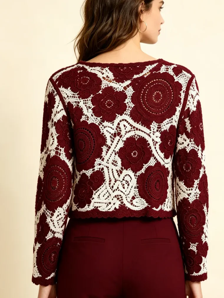 Camisa de Manga Larga de Crochet para Mujer — EF-W-1301