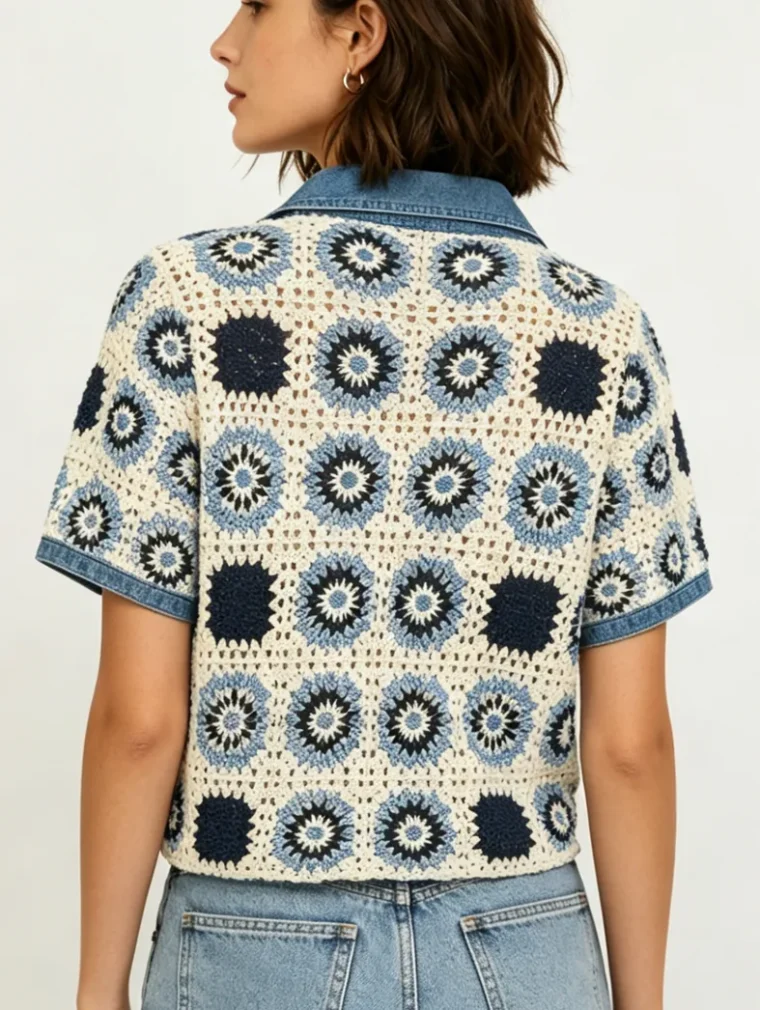 Women’s short-sleeve crochet shirt — EF-W-1304