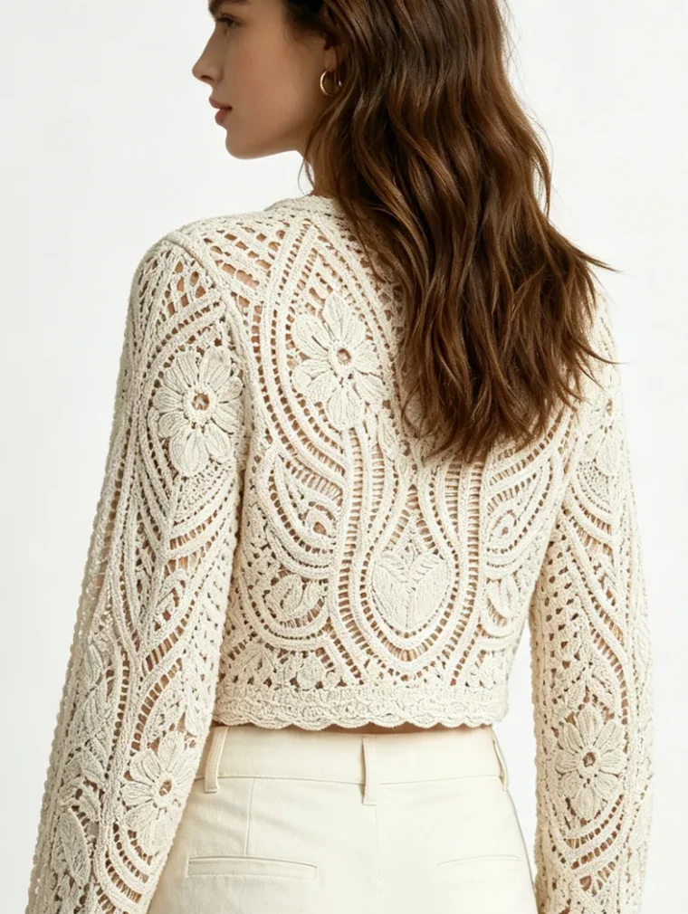 Women’s long-sleeve crochet shirt — EF-W-1288