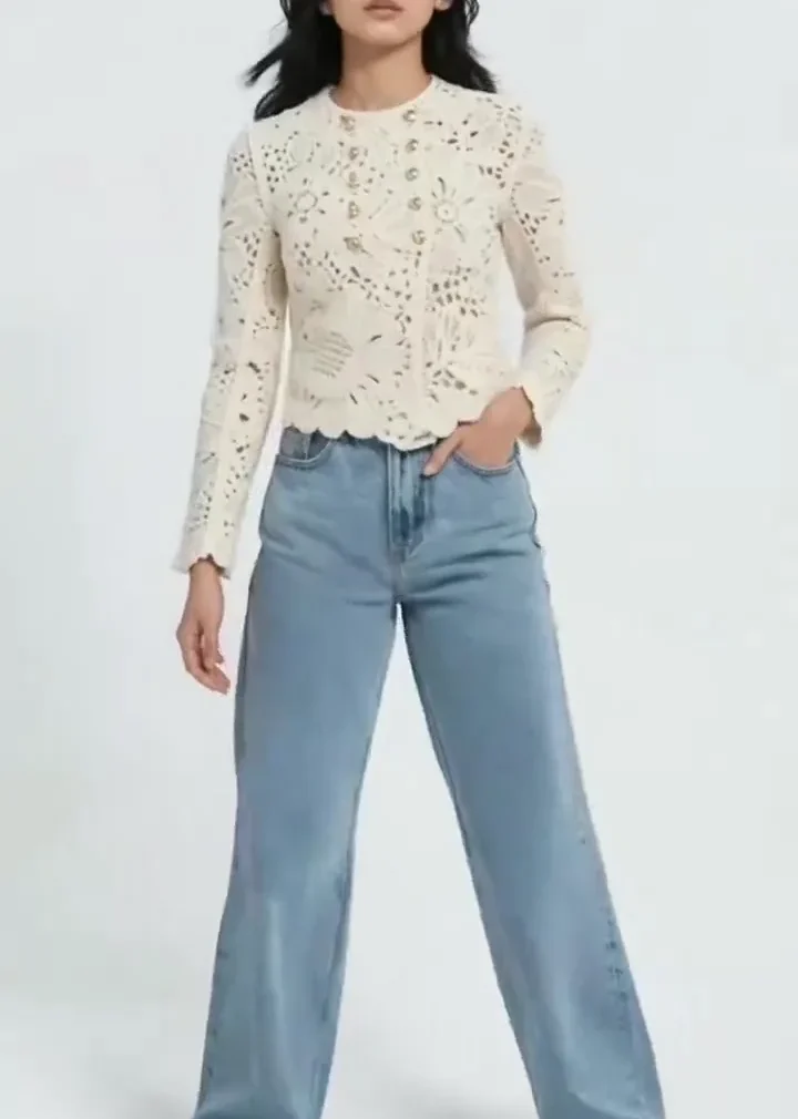 Women’s long-sleeve crochet shirt — EF-W-1152
