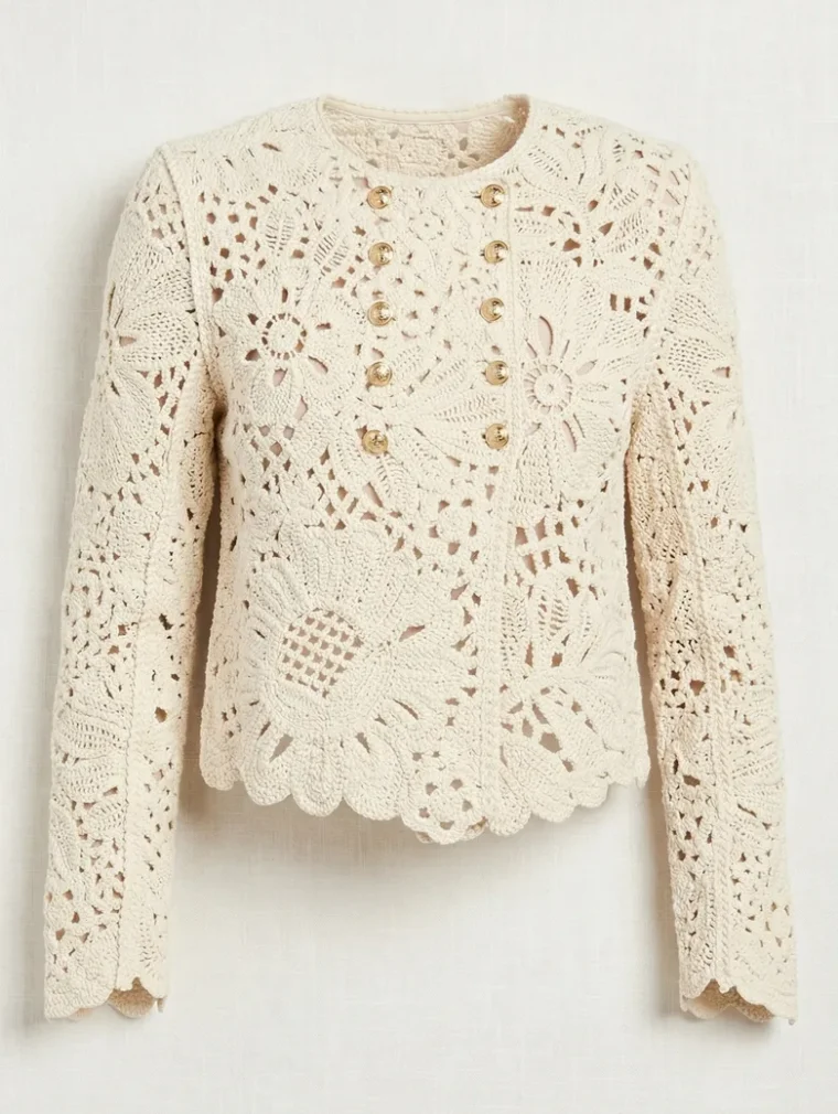 Women’s long-sleeve crochet shirt — EF-W-1152