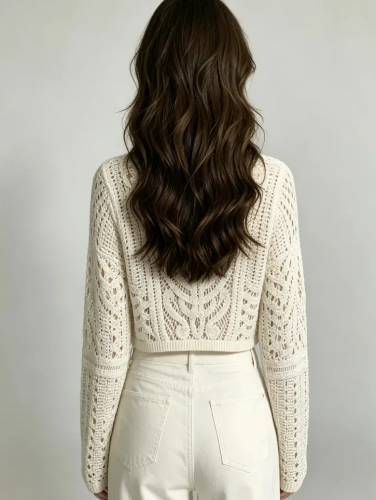 Camisa de Manga Larga de Crochet para Mujer — EF-W-1280