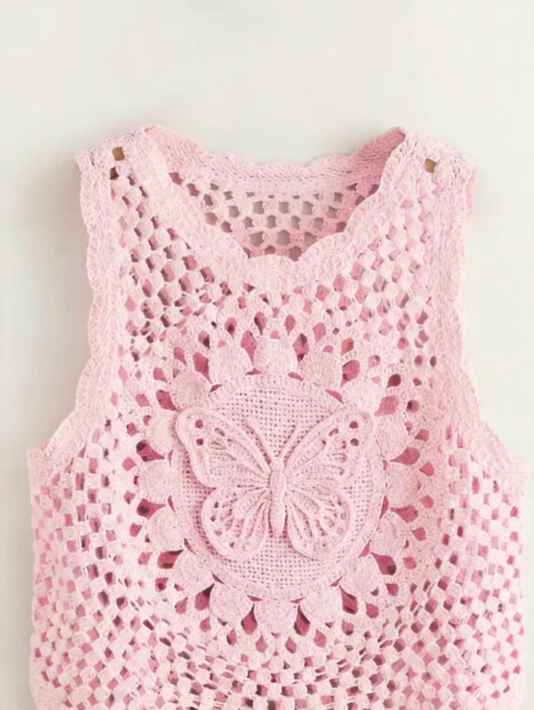 Top Sin Manga de Crochet para Mujer — EF-W-1179